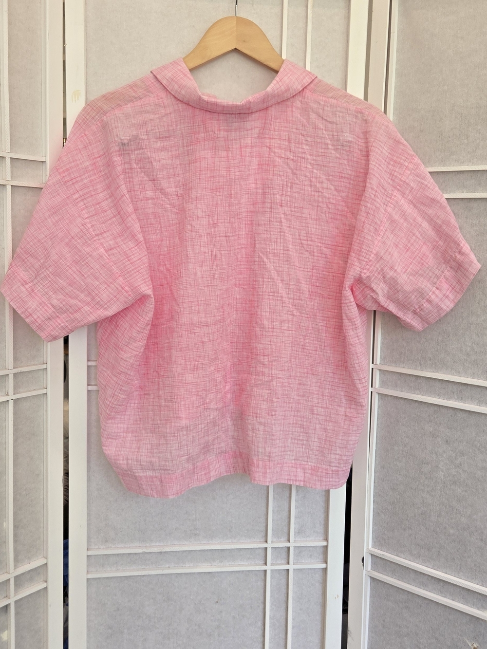 Mii AU JARDIN Pink Short Sleeve Boxy Oversized  Button-Up Shirt - Picture 3 of 7